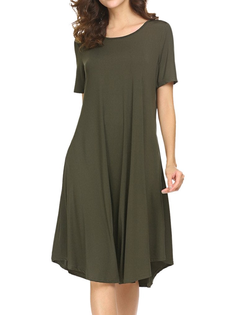 Locryz Women's Casual Plain Short Sleeve T-Shirt Loose Midi Dress XXL Army Green - Image 3